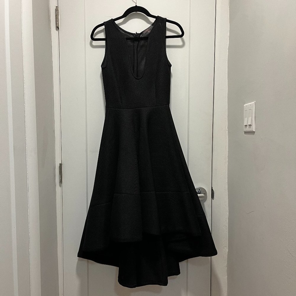 Issue NY Black Sleeveless High-low Dress with Full Skirt and Plunging Neckline